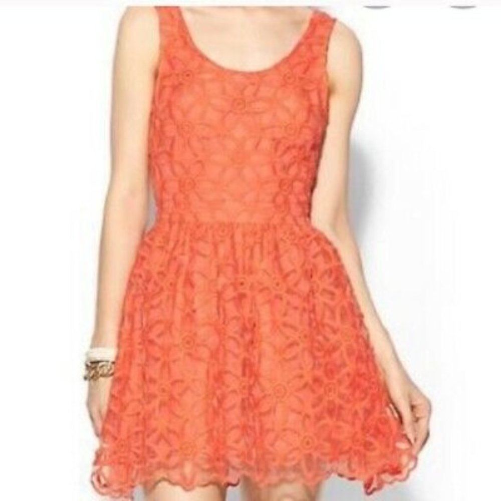 ANTHROPOLOGIE Orange Floral Overlay Sleeveless Dress NWOT sz XS